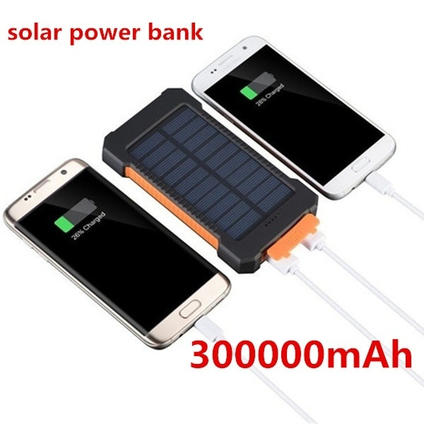 300000mAh Portable Solar Power Bank Dual-USB Led Solar Battery Charger for  all Phone Universal Charger