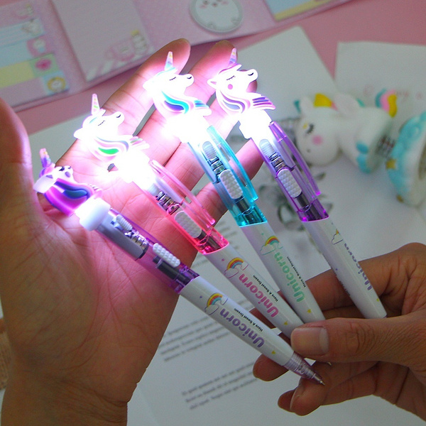 Creative Cartoon Unicorn Light Pen Cute Glowing Ballpoint Pen Student  Stationery 0.5mm Writing Tool School Supplies