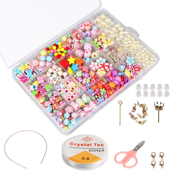 500pcs Phogary Children DIY Beads Set Colourful Beads for Jewellery Making for Kids DIY Bracelets Necklaces Beads Making Kit As Beads Gift Kit for Girls 