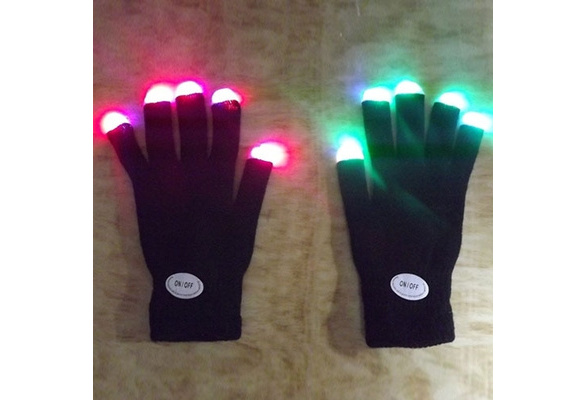 Cool LED Rave Flashing Gloves Glow 7 Mode Light Up Finger Lighting Black AJBILU 