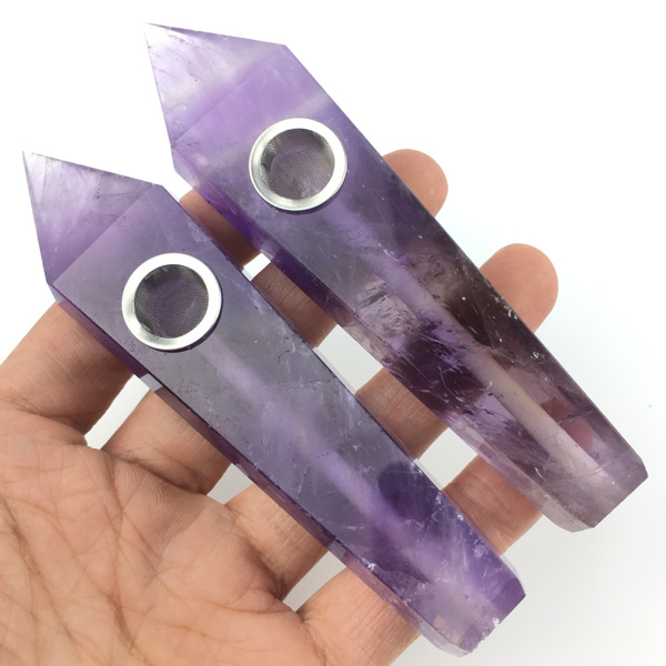 1pc Natural Dreamy amethyst Pipe w/Carb Hole  Crystal Wand point+gift box HA105 