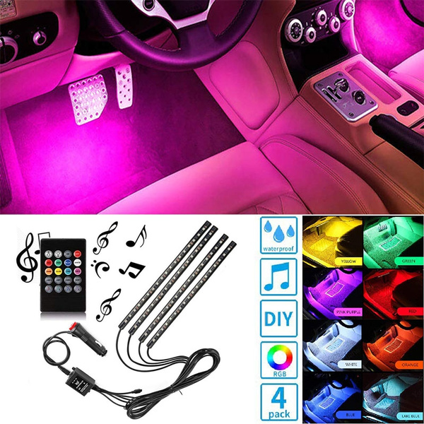 YINUODAY Car Interior Lights Car LED Light with Wireless Remote Control Under Multi DIY Color Music Under Dash Car Lighting with Car Charger Car Accessories Interior Decorations 