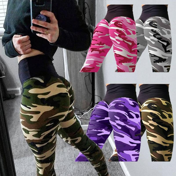 Women Camouflage Leggings Female Yoga Elastic Drawstring Fitness Slim  Trousers 3/4 Bottom Calf-length Jogging Running Pants 