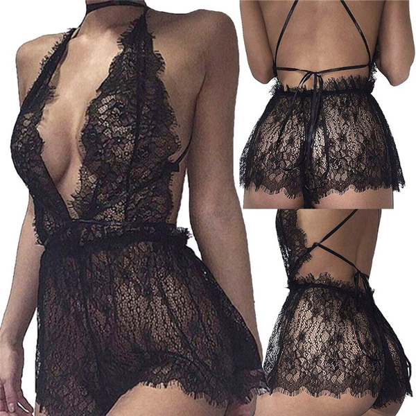 Women Sexy Lace Lingerie Babydoll G-String Thong Underwear