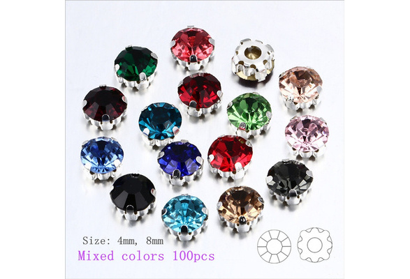 100 Pcs/bag Mix Colors Round Shape Glass Rhinestones With Claw Sew