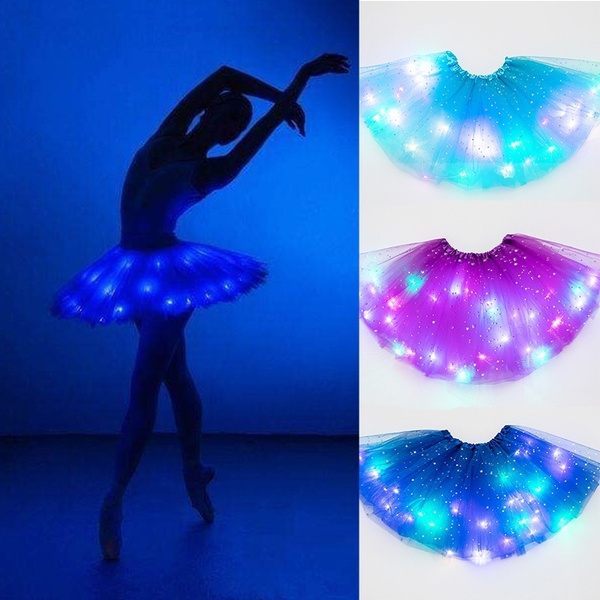 Wiffe Kids Girls LED Light Up Glitter Star Sequins Ballet Dance Tulle Tutu Skirt 3-12T 