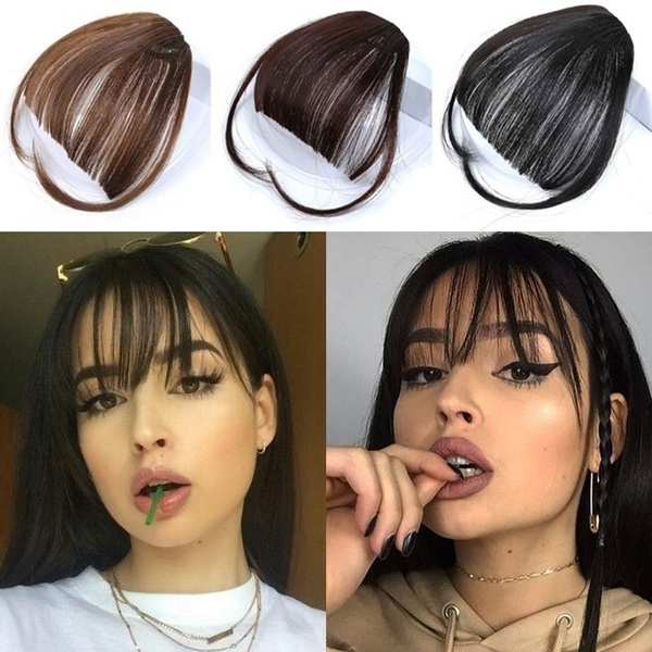 New Fashion 3 Colors 2 Style Human Hair Air Bangs Clip In Bangs Front Neat Bangs Fringe Hair Women Clip In Hair Extensions Human Hair Bangs With Hair On The Temple Wish