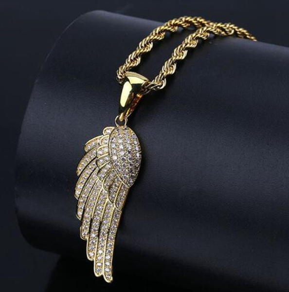 Iced Out Angel Wings Pendant Necklace 