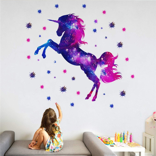 Girls Personalised Unicorn Wall Stickers Vinyl Art Removable Decals DIY A4