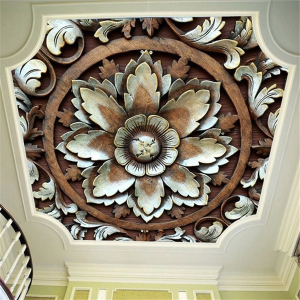 Large Custom Wall Paper 3D European Retro 3D Wood Carving Flower Roof Mural Wallpapers 3D for Living Room Bedroom Ceiling Decor | Wish Large Custom Wall Paper 3D European Retro 3D Wood Carving Flower Roof Mural Wallpapers 3D for Living Room Bedroom Ceiling Decor | Wish