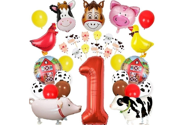 Farm Animal 1st Birthday Decorations Barnyard Animal Party Supplies Boys Girls First Birthday with Cake Toppers Farm Animal Walking Balloons 