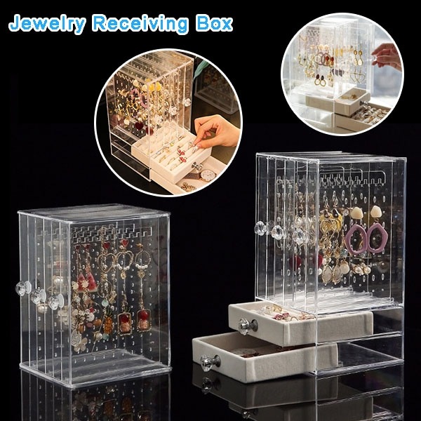 Dustproof Acrylic Earrings Jewelry Storage Box Display Stand Drawers Rack 
