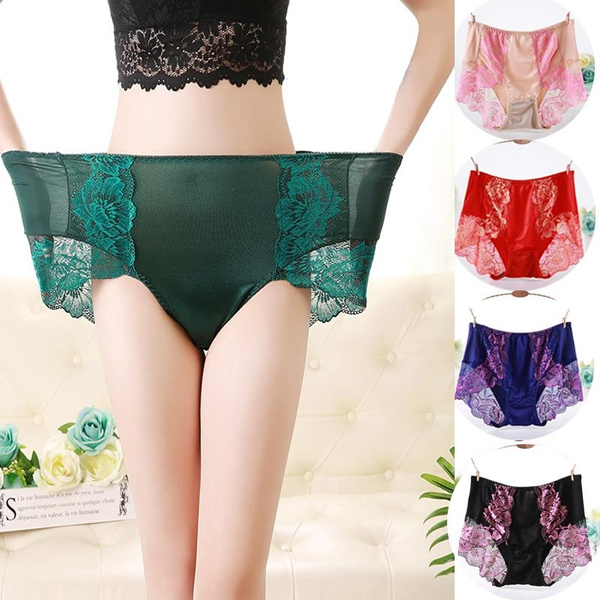 Roliyen Women Underwear Brief Lace Plus Size Lace High Waist Thong Panties  
