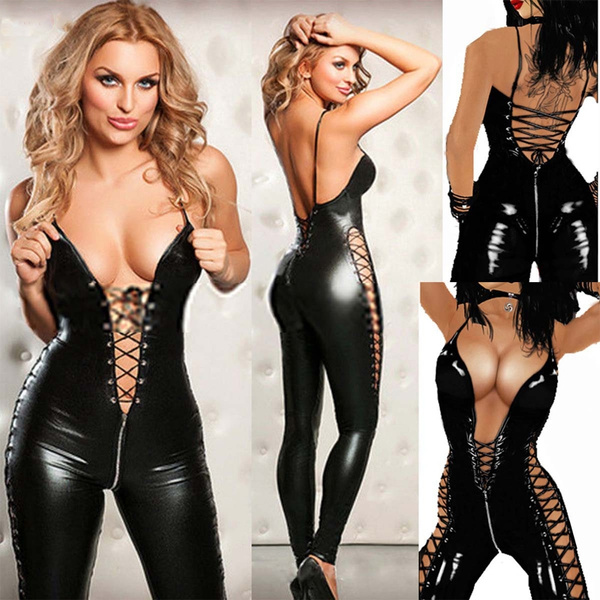 open crotch latex catsuit