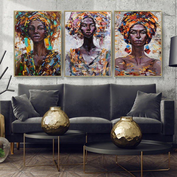 African Woman Oil Painting Print on Canvas Modern Wall Art Woman ...