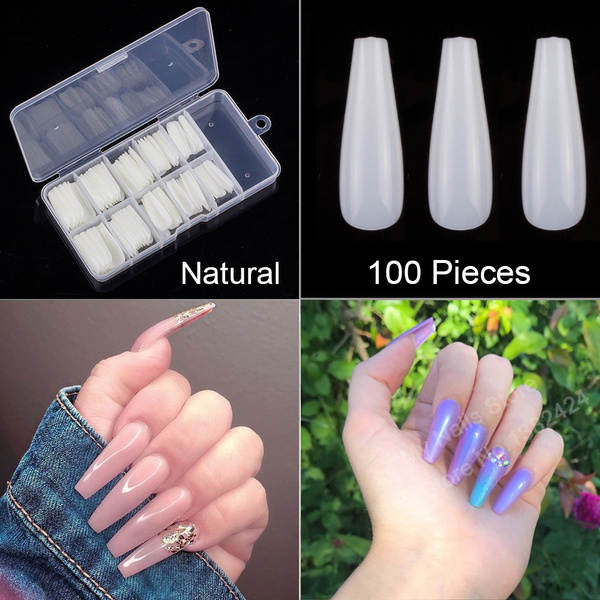 100 Pieces Per Box Long Coffin Ballerina False Nail Tips Natural Color Fake Nails Acrylic Full Cover Tips Wish