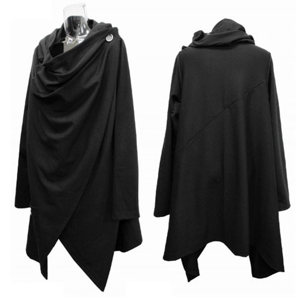 Men s Casual Long Sleeve Casual Hooded Cloak Cape Poncho Sweatshirts Coat Jacket