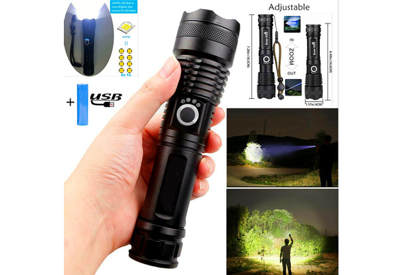 900000LM Flashlight Torch Lamp Zoomable 5 Modes XHP50 LED 18650 USB Rechargeable 