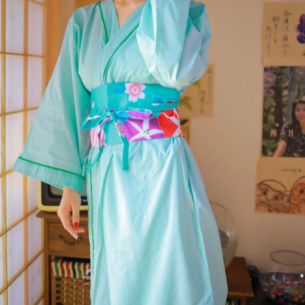 músculo rutina cuenca Traditional Japanese Women Girl Kimono Yukata Cotton Bathrobe Gown Green |  Wish