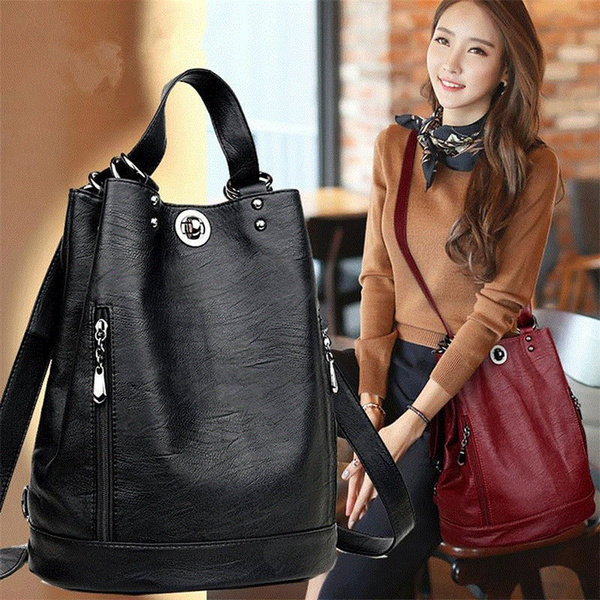 Fashion New Multifunction Women Backpack Pu Leather Black Bagpack Female Rucksack Shoulder Bag Large Capacity Travel Bag
