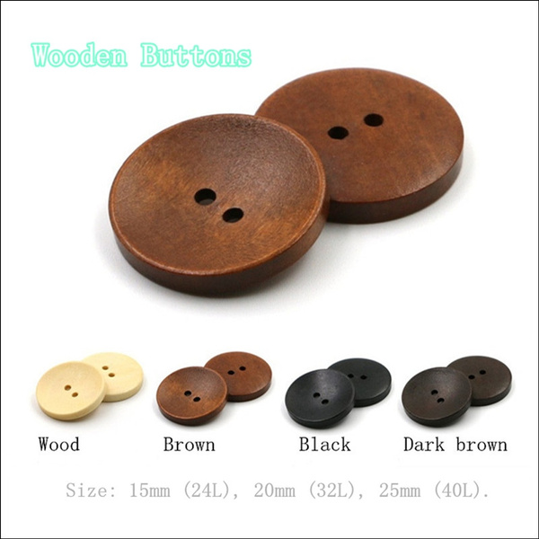 Wooden Buttons 2 Hole Wood Round Buttons Concave round buttons on one side  Wooden Buttons for Sewing Wooden buttons for crafts Children's Handmade  buttons decorative DIY Clothing Accessories Scrapbooking decorative  buttons。（Color: Brown,Dark