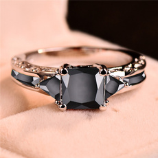 Fashion Women Silver Plated Princess Cut Black Sapphire Diamond Wedding Ring Party Jewelry Gifts Size 6 7 8 9 10