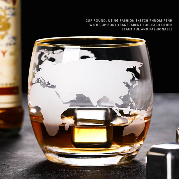 Etched Globe Whiskey Glass Whiskey Gifts Rocks Glass for Rum Vodka
