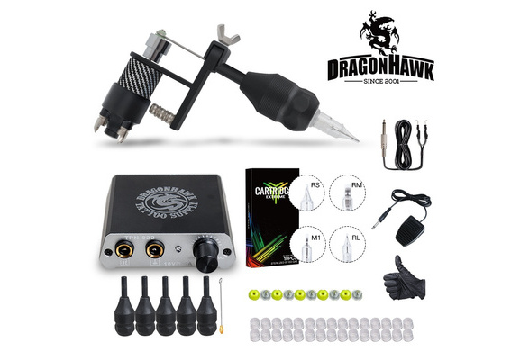 DragonHawk Complete Tattoo Kit 2Pcs Coils Tattoo Machines Gun Power Supply  Grips Needles Set 238CX price in UAE,  UAE