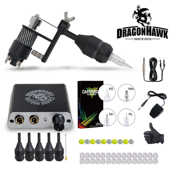 Dragonhawk Complete Tattoo Kit Motor Machine Gun Power Supply Needles Grips