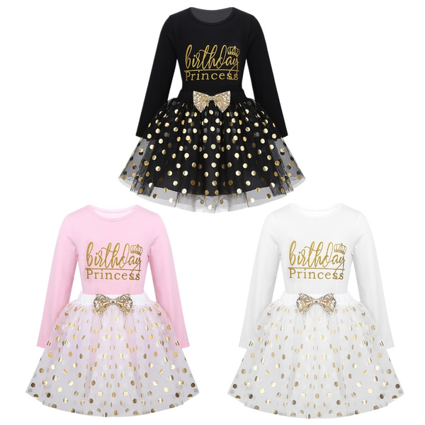 Kid Girls Birthday Princess Outfit Long Sleeve Shirts Tops+Polka Dots Skirt 2Pcs 