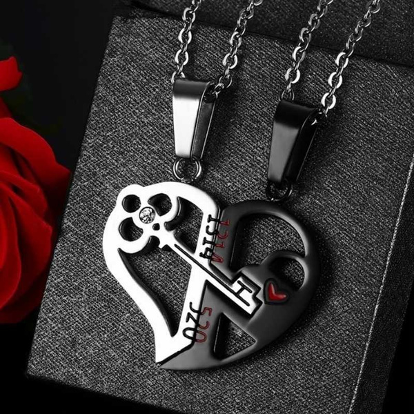 2pcs Couple Lock & Key Charm Necklace
