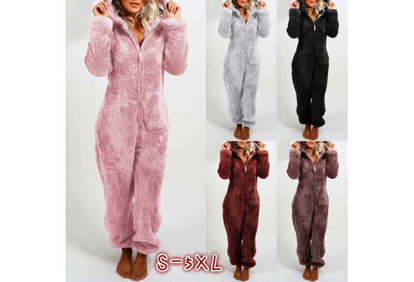 ladies all in one playsuits women onesie casual winter hooded leopard jumpsuits 