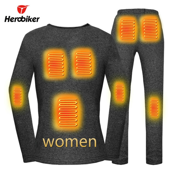 Women Motorcycle Shirt Electric Heating Underwear Clothes Motorcycle Heated Thermal  Underwear Set Heating T Shirt Moto For Autumn Winter##