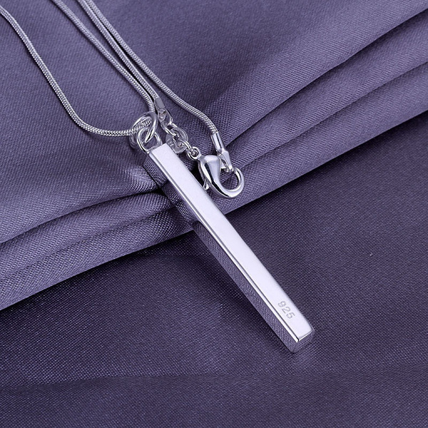 925 Sterling Silver Fashion Jewelry Smooth Stick Straight Bar Pendant Men  Women Necklace 18inch P222 | Wish