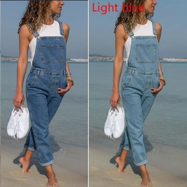 Sleeveless Denim Jumpsuit Pants Loose Overall Dungarees