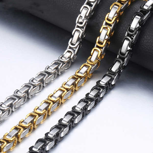Stainless Steel Byzantine Chain Link Necklace 18K Gold Plated