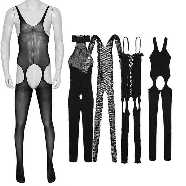 Men's Mesh See-through Full Body Pantyhose Fishnet Stocking Underwear Bodysuit