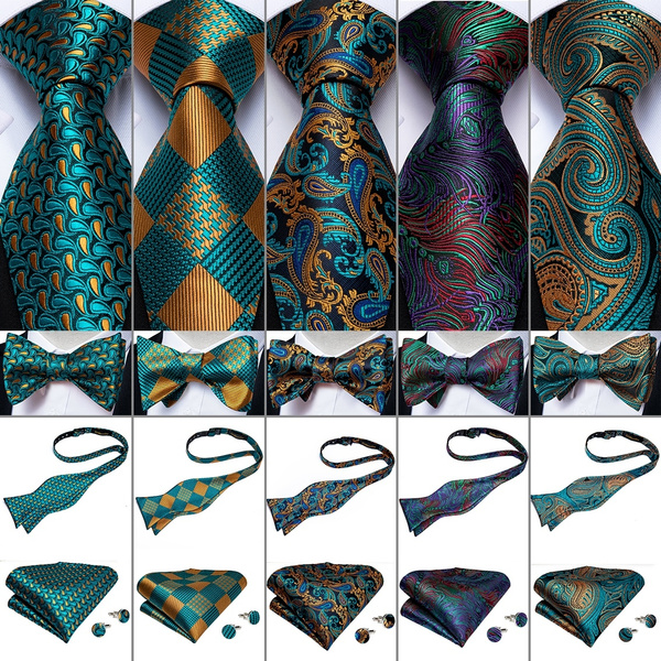 Fashion Tie Bowtie Set for Men Teal Green Paisley Novelty Necktie ...
