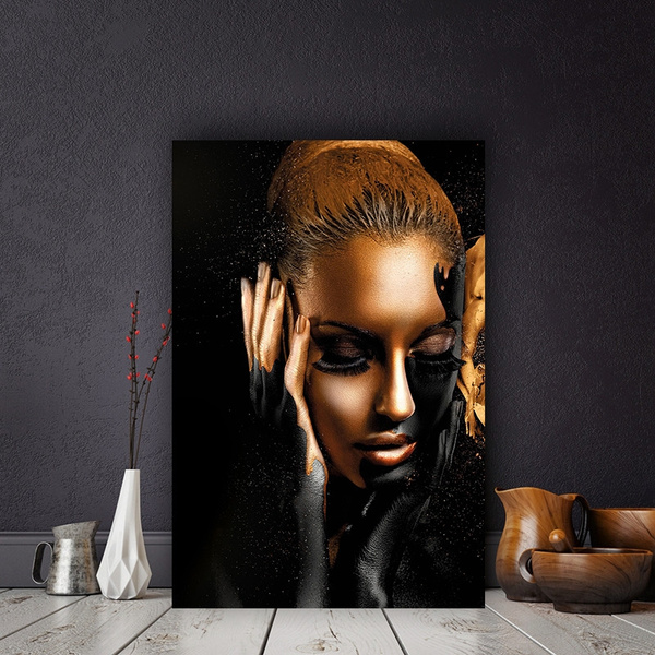 Black Gold Nude African Women Painting Canvas Posters Print Art Wall Pictures 