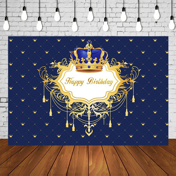Baby Royal Birthday Party Backdrops 1st Birthday Blue Banner 2 3 Years Old Studio Photo Background Celebrating Wall Decorations Wish