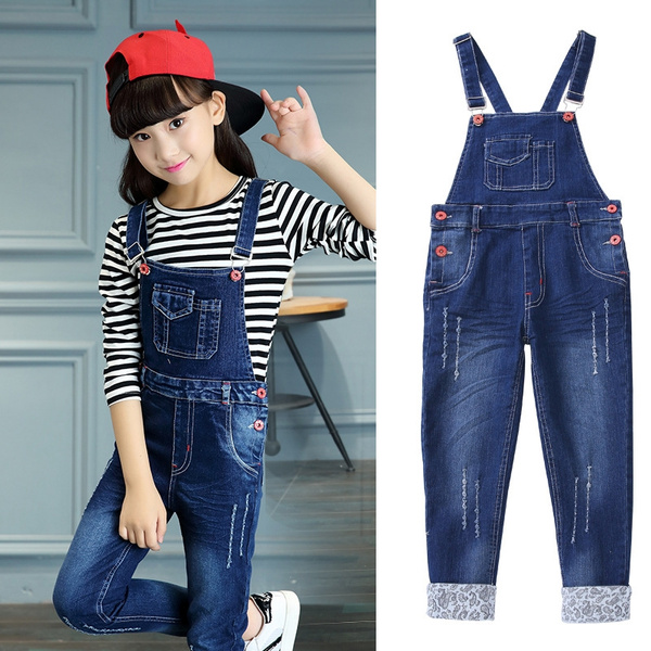 Teenage Girls Denim Overalls Fashion Children Solid Suspender