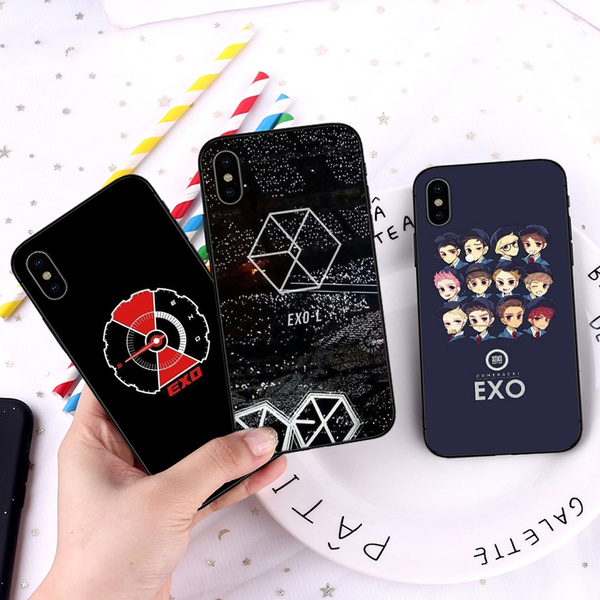 Black Kpop EXO Printed Phone Case for Samsung Galaxy S6 S7 Edge S8 S9 S10 Plus S10e Note 10 Plus 9 8 for IPhone XR 5 6s 6 7 8 Plus X XS Max 11 Pro Max