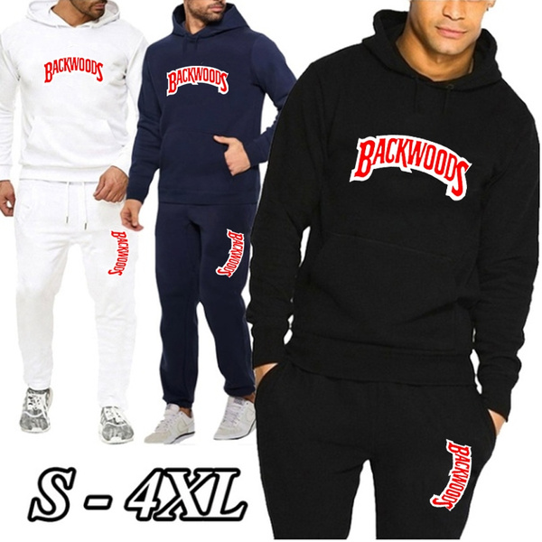 New Mens Backwoods Printed Hoodie Sets Casual Sports Suit Cotton Hoodie and Pants Tracksuits