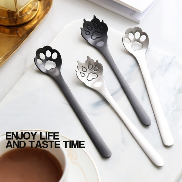 Cute Cat Paw Dog Paw Long Handle Spoon Coffee Spoon Long Stirring Spoon  Dessert Spoons Tea Spoons Stainless Steel Spoons Cat Spoon Mini Metal  Spoons Small Spoons Dog Spoon Funny Gifts Gift