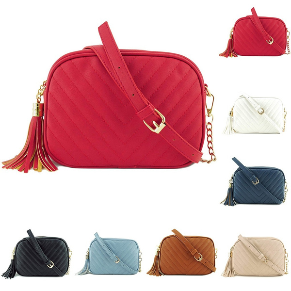 Women Simple Shoulder Crossbody Bag,With Metal Chain Strap And Tassel Top  Zipper