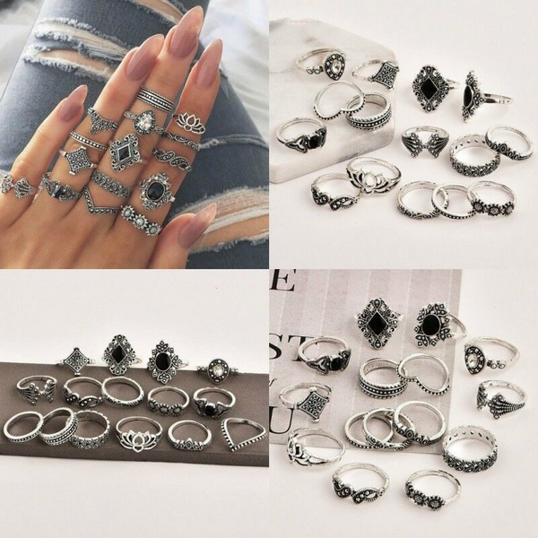15 Pcs Gold Silver Midi Finger Ring Set Vintage Punk Boho Knuckle Rings Jewelry 