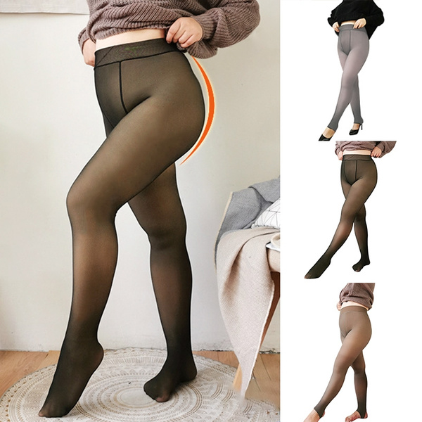 Legs Fake Translucent Warm Fleece Pantyhose Soft Leggings Thick Stretchy  for Women