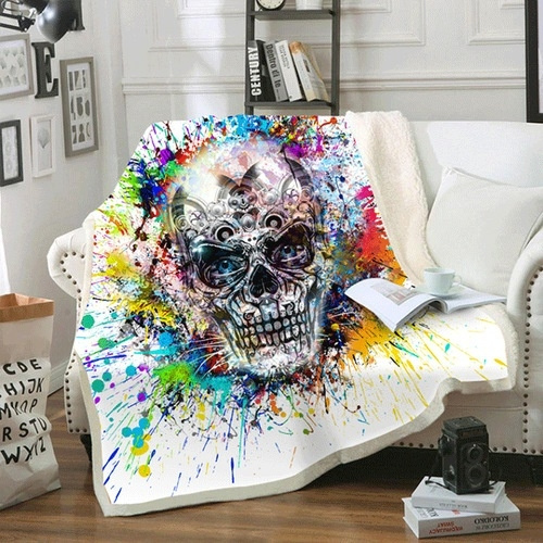 Skull 3D Print Sherpa Blanket Sofa Couch Quilt Cover Throw Fleece rug for kid