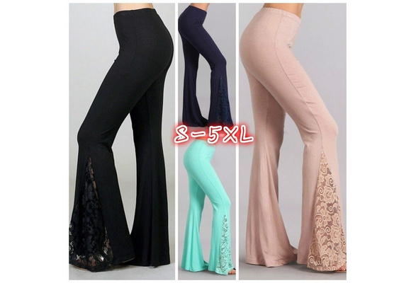 Women Fashion Super Flare Bell Bottom Lace Patchwork Wide Leg