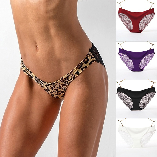 Womens Low Waist Lace Bikini With String Ice Silk Seamless Thong